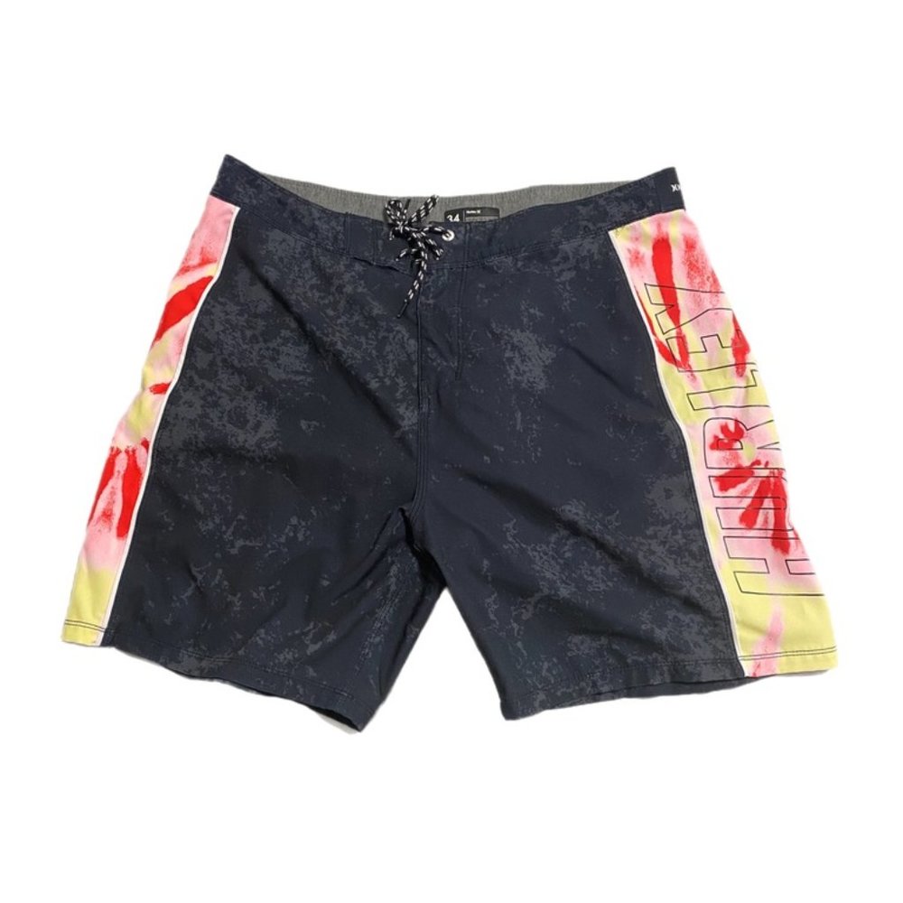 Hurley Mens Phantom Board Shorts Swim Black Gray Tie Dye Drawstring 34 Worn Once